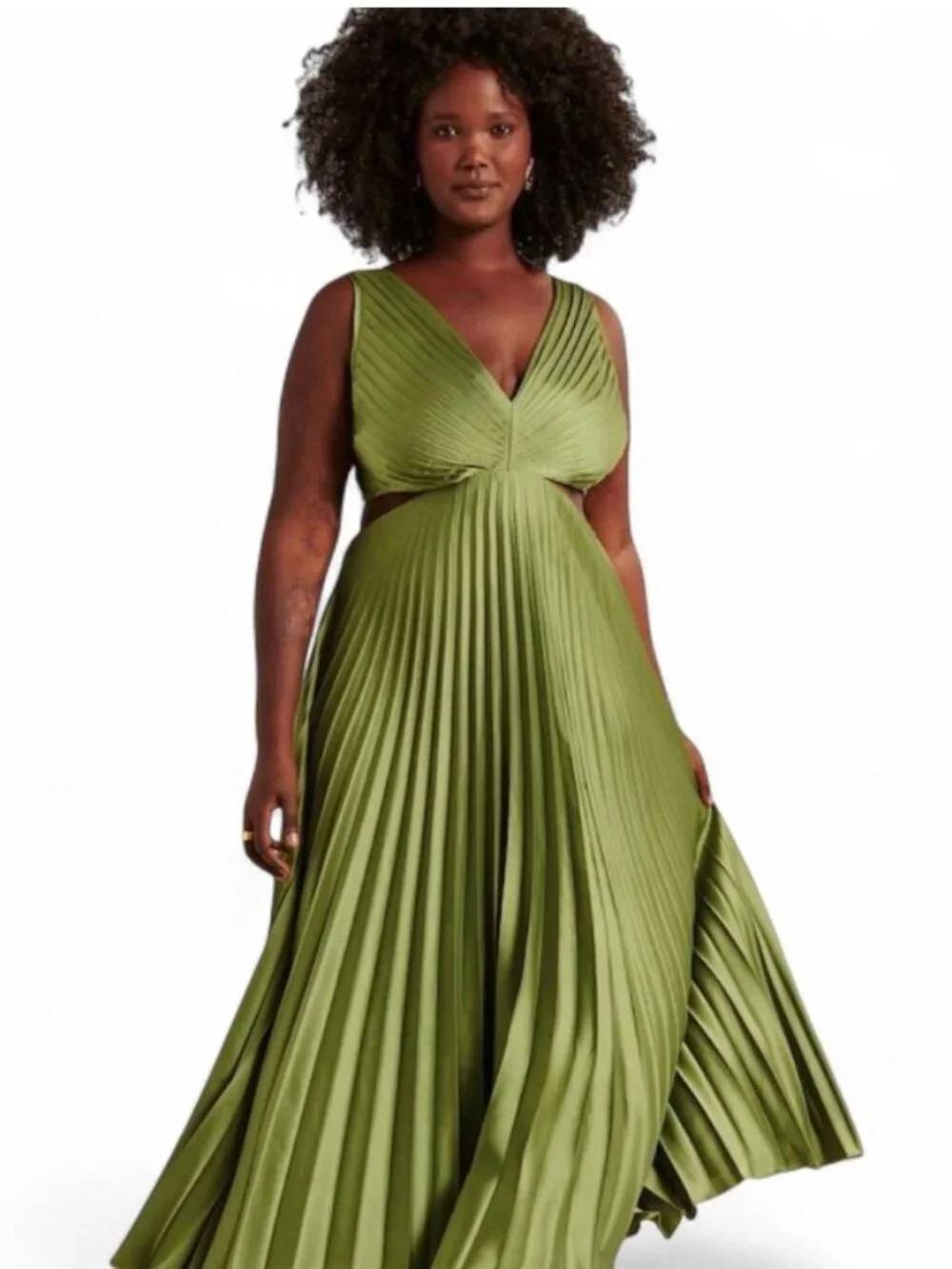 Abercrombie & Fitch Olive Green Pleated Cutout Midi Dress XXL